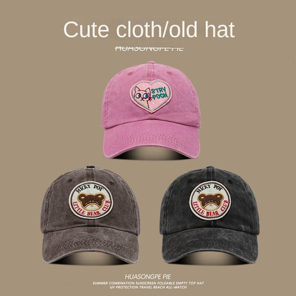 Kärlek baseball mössa för kvinnliga koreanska söt katt baseball mössa Black Bear