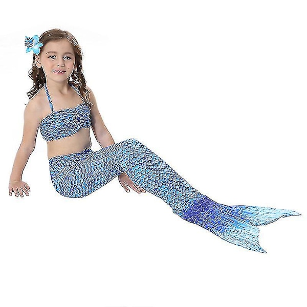 Barn Flickor Mermaid Tail Bikini Set Badkläder Baddräkt Simdräkt F Dark Blue 6-7 Years