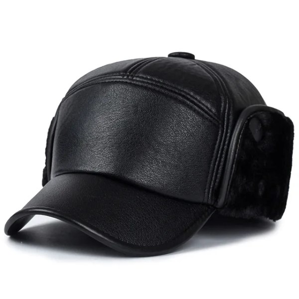 Vinter Varm Cap Män Svart Läder Päls Baseball Cap Hattar för Män Snapback Kvinnor Casquette Ben Pappa Kepsar Gorras Öronklappar Tjocka färg1 57–60cm