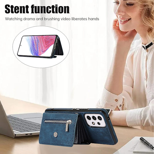 Phone case för Samsung Galaxy A32 5g / M32 5g Pu-läder+tpu-skal med Rfid-blockerande kortväska och stöd Blue