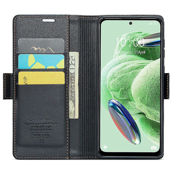 Caseme 023-serien för Xiaomi Redmi Note 12 5g (kina) / (indien) / (global) / Poco X5 5g Litchi Texture Rfid Blockerande case Läder Sta Black