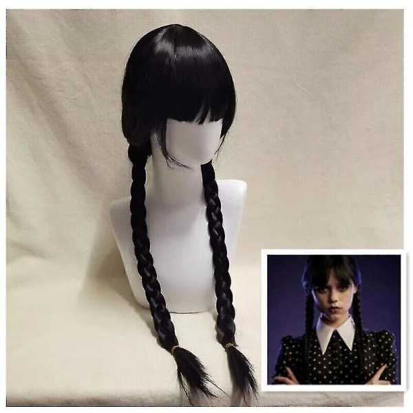 Barn Flickor Onsdag The Addams Family Costume Halloween Klänning Födelsedagsfest Only Wig 120cm