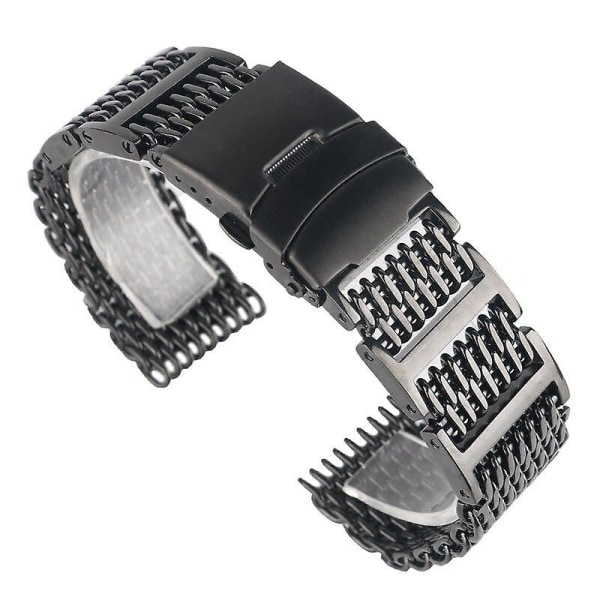 Svart silver mesh armband viklås Shark rostfritt stål klockband Watch | viklås