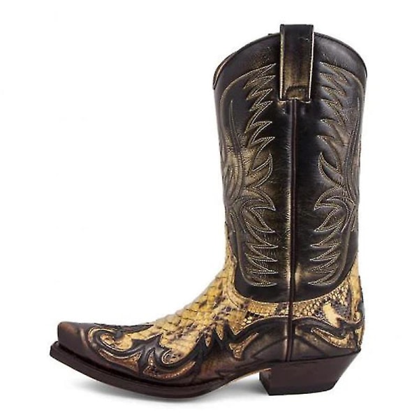 Python Western Boot Colorblock Broderi Män Stövlar Mode Moderna Skor 42