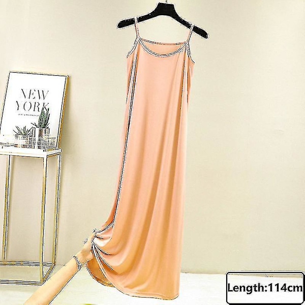 Seamless Full Slips Under Dress Dam Summer Plus Size Ärmlös Ice Silk Underkjol Underkjol Sexig Slim Strap Nattklänning_h Beige-114cm XL Weight(65-80kg)
