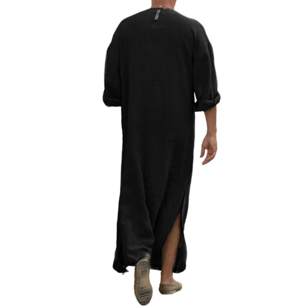 Mens Arab Mu Long Robe Kläder Casual Mellanöstern Islamiska Thobe Kaftan Robes Black L