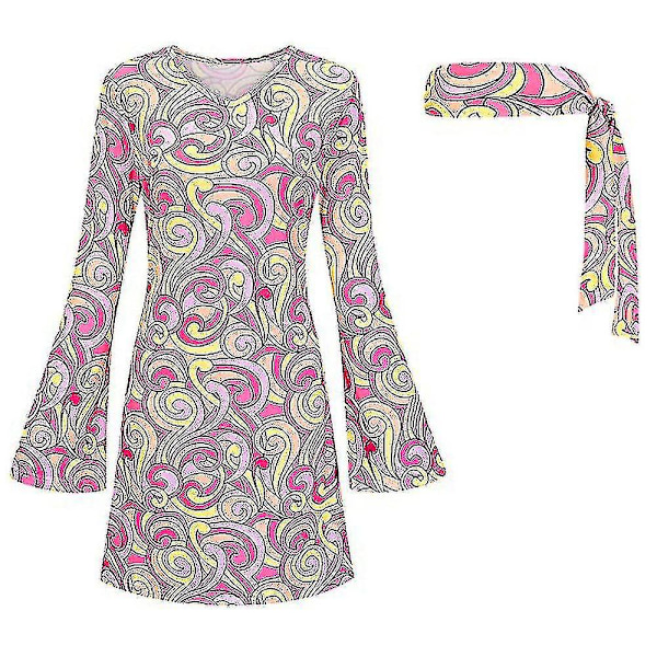 60-/70-tal/80-tal Set för kvinnor Retro Cosplay Party Peace Sign Klänning Pannband S Pink