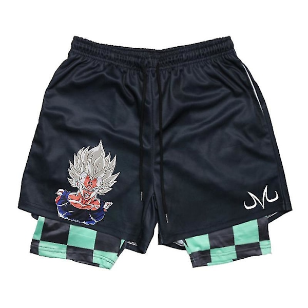 Anime Print 2 i 1 Gym Shorts för Män Atletiska Träningsshorts Med Foder Kroppsbyggnadsträning Löpning Jogging Snabbtorkande Green 1 5XL