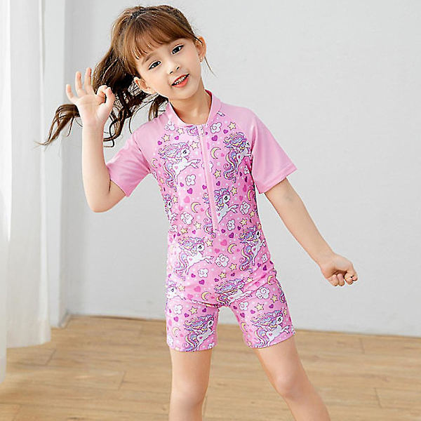 Tecknad Unicorn barn baddräkt kortärmad baddräkt simdräkt 7-8 Years