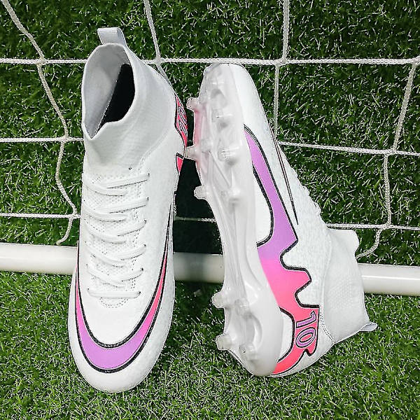 Fotbollsskor för män Skor Pojkar Atletisk Utomhus Inomhus Fast Fotbollsskor Bekväma fotbollsskor 499 White Pink 34