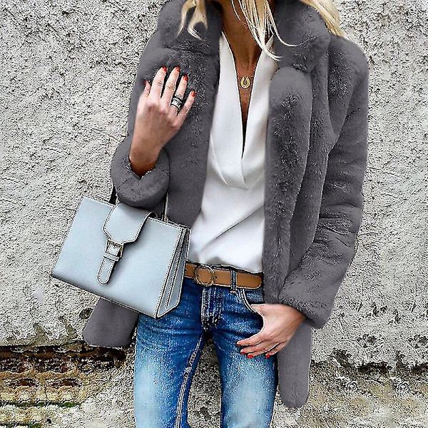 Dam Vinter Fluffy Coat Teddy Bear Faux Fur Jackor Mode Varma Ytterkläder Toppar Gray S