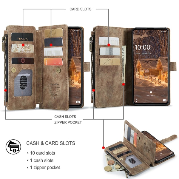 Case för Samsung Galaxy A33 5g Cover Plånbok Slitstark Pu-läder Magnetic Flip Dragkedja Korthållare - Brun Brown none