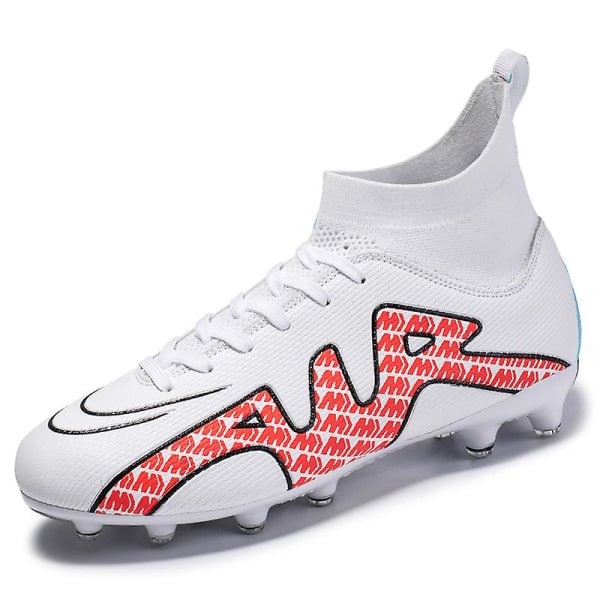 Fotbollsskor för män Halkfria fotbollsskor Klossar Gräs High-Top Utomhus/Inomhusträning Atletisk Sneaker Ck15-1 WhiteRed 45