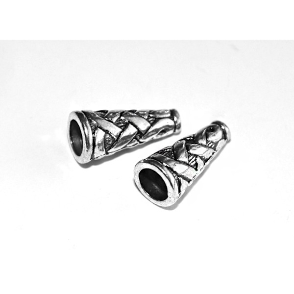 Antiksilverfärgad mönstrad kon/pärlhatt/avslut - 10-pack Antiksilver