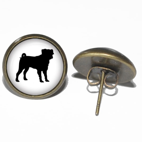 Örhängen Brons Nickelfria Stift Studs Mops Pug Hundras Brons