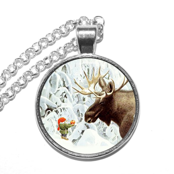 Halsband Brons Silver Tomte Älg Gnome Moose Silver