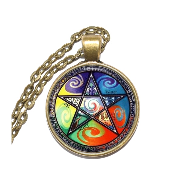 Halsband Brons Silver Pentagram Pentacle Wicca Magi Brons