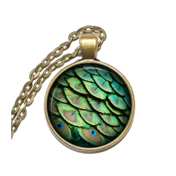 Halsband Brons Silver Påfågel Peacock Fjädrar Feathers Brons