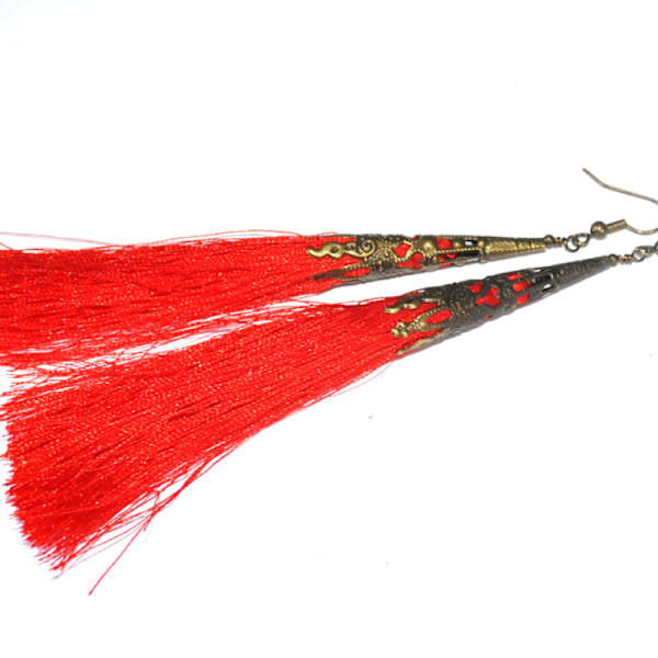 Örhängen Boho Tofs Shoulder Dusters Röd