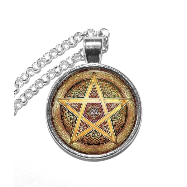 Halsband Brons Silver Pentagram Pentacle Wicca Magi Silver