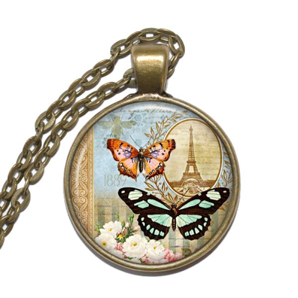 Halsband Brons Silver Vintage Eiffeltornet Fjäril Butterfly Brons