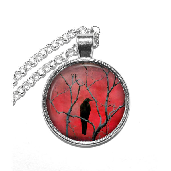 Halsband Brons Silver Korp Raven Nevermore Edgar Allan Poe Goth Silver