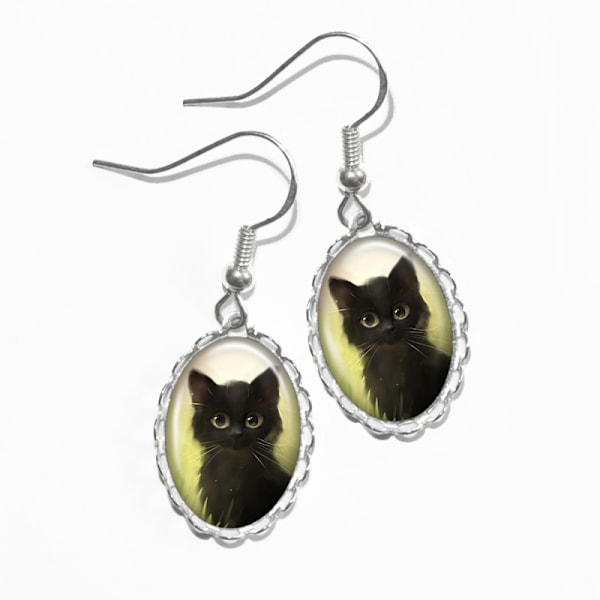 Örhängen Nickelfria Silver Svart Katt Black Cat Silver