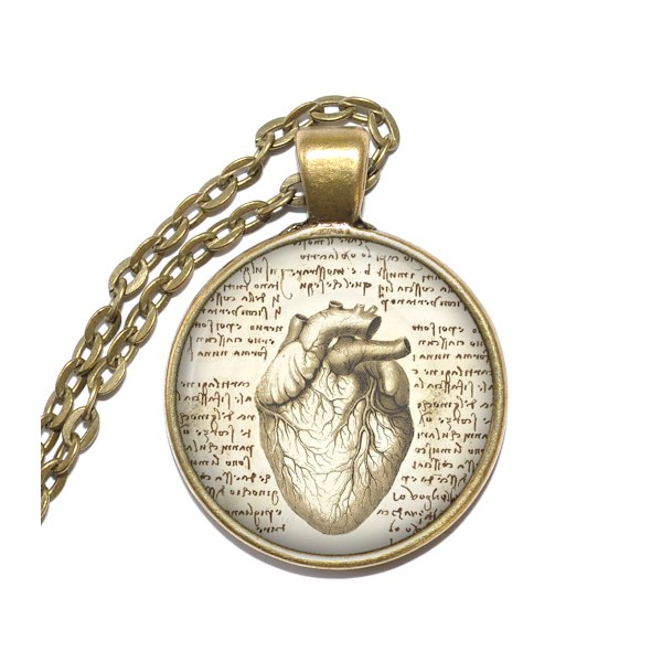 Halsband Brons Silver Anatomisk Hjärta Leonardo da Vinci Brons