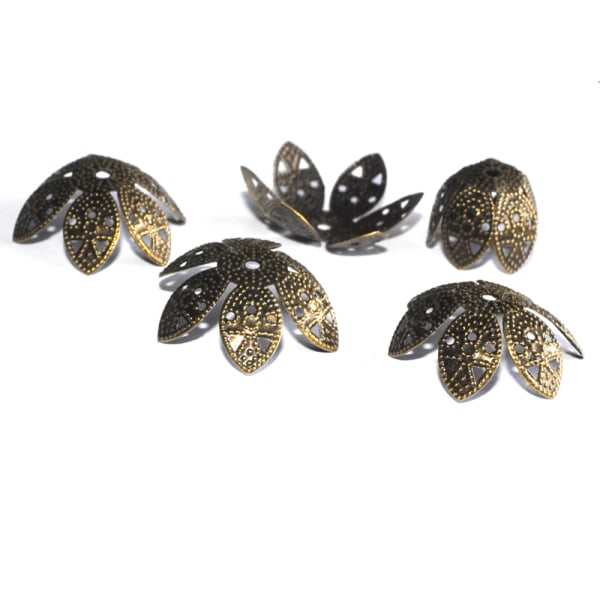 Antikbronsfärgade blomformade formbara pärlhattar i filigran Brons