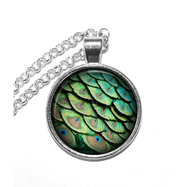 Halsband Brons Silver Påfågel Peacock Fjädrar Feathers Silver