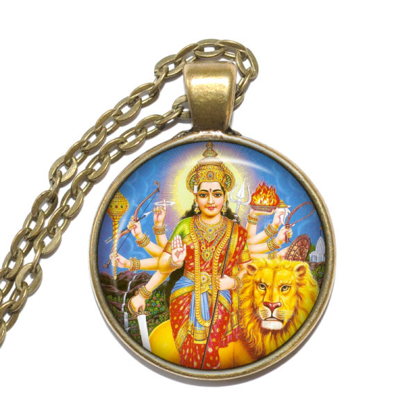 Halsband Brons Silver Devi Gudinna Hinduism Lejon Brons