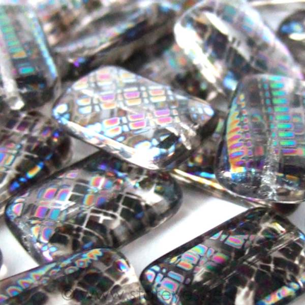 10-pack Tjeckiskt glas med oljeskimrande mönster, 17x12mm