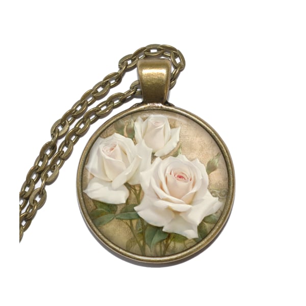 Halsband Brons Silver Ros Rose Vintage Romantisk Brons