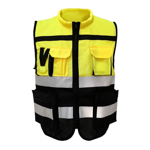 Reflective Safety Vest High Visibility Zipper Front Soft Collar Security Vest with Pockets for Working Yellow Black XXL 180