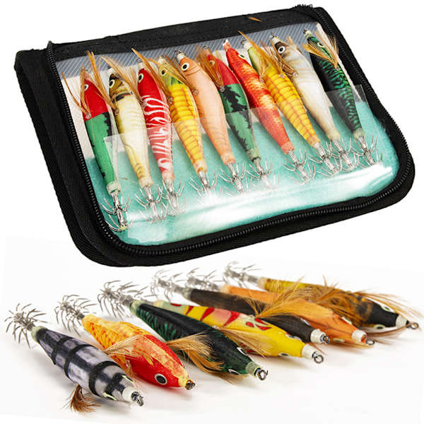 Wood Shrimp Squid Hook Lures Wood Shrimp Bait with Squid Jigs Hooks Cuttlefish Sleeve Jig Hooks Hard Artificial Lures