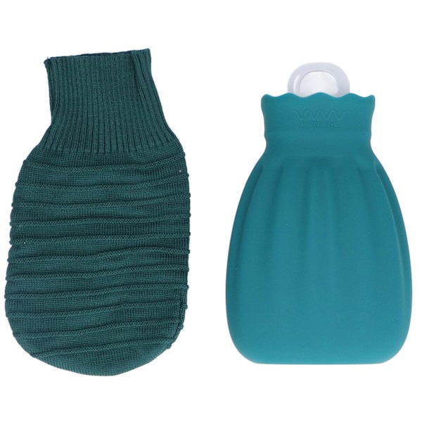 Hot Water Bottle Silicone Explosion Proof Hot Water Bag with Knitted Cover for Home Office 550mlGreen