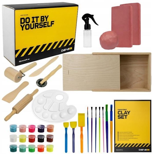 Dibys gör-det-själv-keramiksats för barn med röd lera modellverktyg Borstar Box Creative Kit Originalpresentidéer