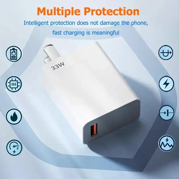 33W USB Snabbladdare Quick Charge 3.0 USB Typ C Kabel 6A för Xiaomi Redmi Note 13 12 iPhone Samsung Mobiltelefon Laddning Only EU Plug