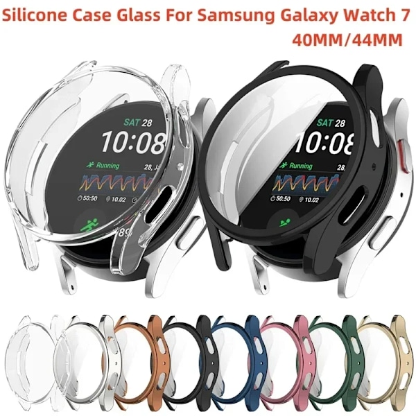 Silikon TPU Fodral Glas För Samsung Galaxy Watch 7 40mm 44mm Fulltäckande Skärmskydd Stötfångare för Watch7 44mm 40mm Skal Transparent Galaxy Watch 4 40MM