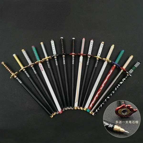 17 stilar Japan Anime Demon Model Gel Pen 0,5 mm Svart Refill Cosplay Prop Kid Student Present SlayerWeapon Sword B-1PCS