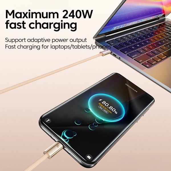 240W Typ C till Typ C Kabel Supersnabb Laddning För iPhone 16 15 Laptops Tablet PD USB C till USB C Kabel För Sumsung Huawei Telefon Gold 1.2m