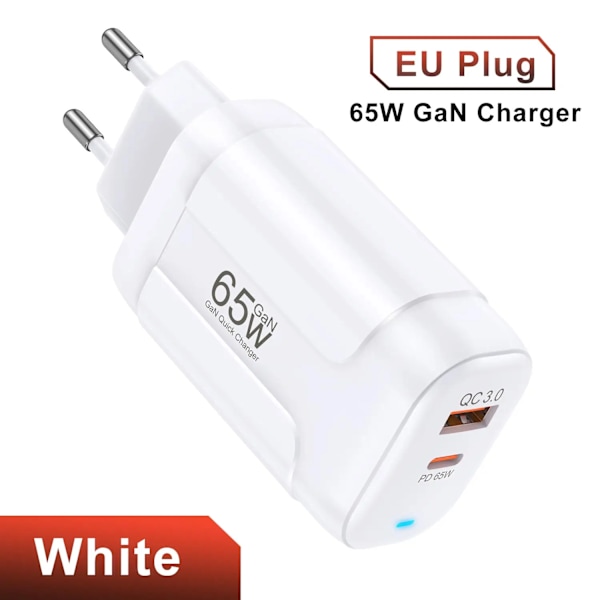 USLION 65W GaN C Laddare Laptop Ipad Mobiltelefon Snabbladdning PD -C Typ-C Snabbladdare För iPhone 15 14 13 12 Pro EU White 65W