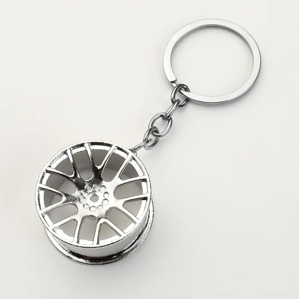 Metallnyckelring Bilhjul Nyckelring Autodekoration Flasköppnare Mini Vernier Bromsok Nyckelring Pendel Bil Styling Tillbehör wheel Silver