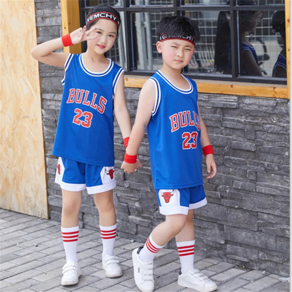 NYTT 23/24 pojkeflicka Bulls No. 23 Baskettröjor Set grundskoletröja leklagsuniform träningsväst WHITE (4-5Y)-kids-18