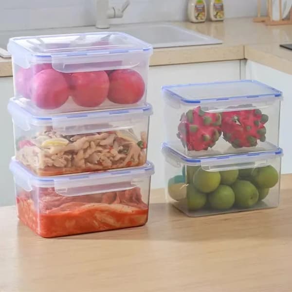 Köks Kylskåp Förseglad Rektangulär Kylskåp Förvaringslåda Med Lod Plast Crisper Mikrovågsugn Uppvärmd Lunchlåda Lagringsruta 1500ML