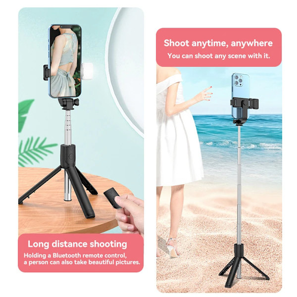 Xiaomi Bluetooth Selfie Stick Stativhållare Med Fjärrkontroll Fyllnadsljus Utdragbar Trådlös Fjärrkontroll Infällbart Telefonstativ White