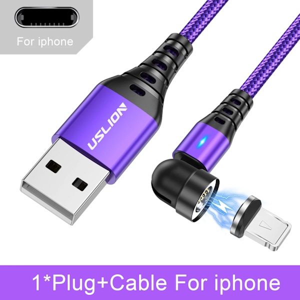 USLION 7A Magnetisk USB Snabbladdningskabel Typ C Mirco Telefon Datakabel För iPhone 16 15 Pro Max Xiaomi 14 POCO F6 Oneplus 13 Purple ios 2m