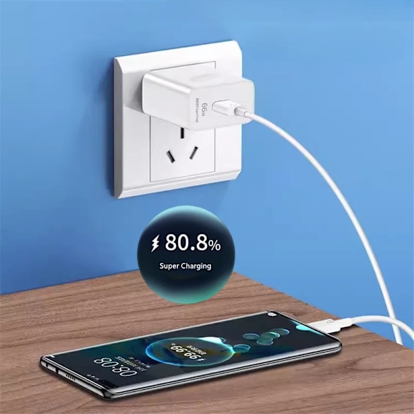 6A 66W Supersnabb EU Väggladdare för Huawei Mate 40 50 60 P50 Nova 8 9 10 Honor 90 100 X7 X8 X9 Magic Typ C Laddnings-USB-kabel EU Plug - 1m Cable
