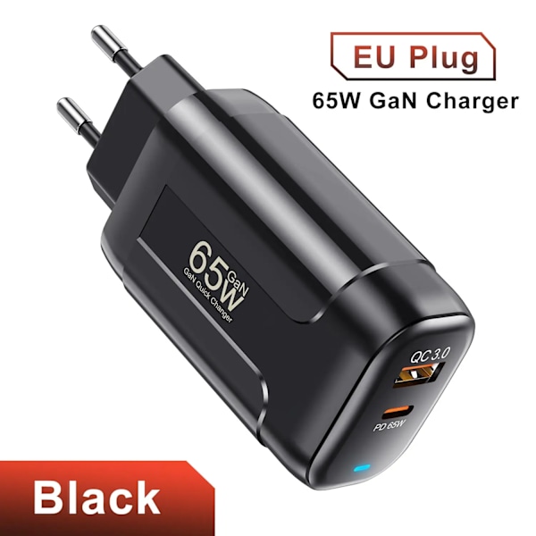 USLION 65W GaN C Laddare Laptop Ipad Mobiltelefon Snabbladdning PD -C Typ-C Snabbladdare För iPhone 15 14 13 12 Pro EU Black 65W