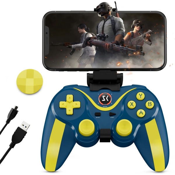 Mobile Game Controller för Android/iOS/PC Windows, Support Key Mapping Mobile Gamepad Kompatibel med iOS Android iPad Tablet Yellow